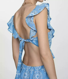 Nuevo Diseño, Vestido Maxi Personalizado con Escote Profundo en V, Espalda Descubierta, Volantes y Bordado para Mujer - Product Image 5