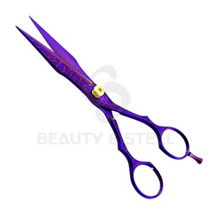 Tijeras Profesionales de Titanio para Cortar el Cabello, Color Morado, con Diseño de Dragón Tallado y Tornillo de Tensión Ajustable Dorado - Product Image 2