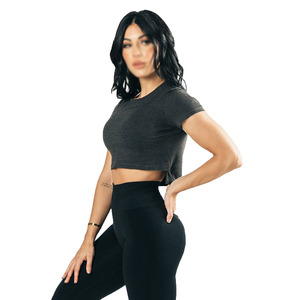 T-shirts crop top de sport pour femmes, coupe classique, de bonne qualité, logo personnalisé OEM, été, 100% coton, respectueux de l'environnement - Product Image 2