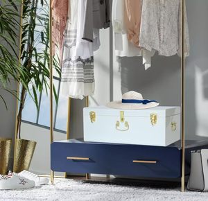 White Metal Wedding <b>Keepsake</b> <b>Box</b> with Gold Hardware Decorative Bridal <b>Memory</b> Trunk for Invitations Photos and Marriage Mementos - Product Image 4