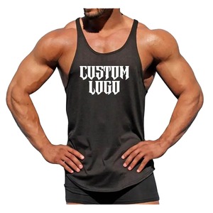 Camiseta sin mangas atlética de punto acanalado para hombre, cuello redondo, con logo personalizado estampado por transferencia térmica, de secado rápido, tallas grandes, al por mayor - Product Image 6