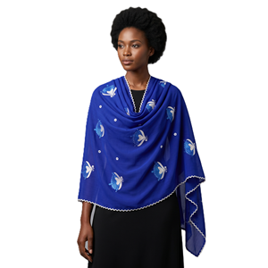 Écharpe en mousseline de soie pour femme, motif floral, perles et strass brodés, légère, respirante, douce, personnalisable OEM ODM, vente en gros - Product Image 1
