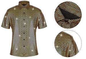 Chemise habillée de luxe OEM 2026 pour homme à manches courtes, imprimé pois scintillants, en satin, col rabattu, tenue formelle d'été - Product Image 3
