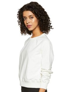 Sudadera Blanca de Cuello Redondo para Mujer, 100% Algodón, Corte Regular, Ropa Casual de Otoño, Tejido de Punto, Color Sólido, Manga Larga, Transpirable - Product Image 2