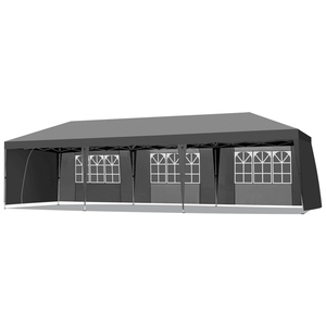 Carpa, Gazebo y Pérgola Plegable de 8 Lados, 3x9m, con Estructura de Tela Oxford Blanca, 8 Bolsas de Arena y Bolsa de Sujeción - Gris Oscuro - Product Image 6