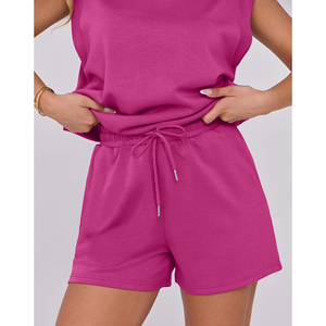 Conjunto de 2 Piezas para Mujer, Shorts y Top sin Mangas, Cuello Redondo, Tejido de Algodón y Spandex, Corte Holgado, Transpirable, para Primavera/Verano - Product Image 6