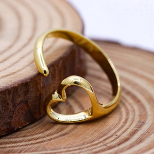 Wholesale 925 Solid Sterling <b>Silver</b> 18K Yellow Gold Plated Open Heart <b>Adjustable</b> <b>Ring</b> Memoria Jewels - Product Image 3