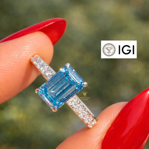 IGI Certified Lab Grown <b>Diamond</b> Engagement <b>Ring</b> Fancy Vivid Blue Emerald Cut CVD <b>Diamond</b> VVS Clarity 18K Gold Wedding <b>Ring</b> - Product Image 2