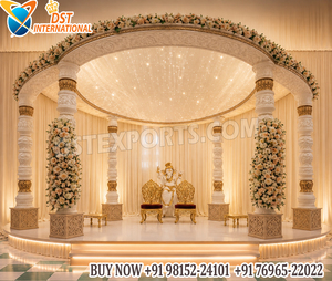 Mandapam de mariage authentique du sud de l'Inde, style Maharaja, finition dorée, en fibre, avec piliers éléphantés complexes - Product Image 2
