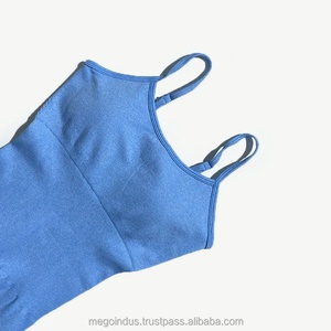 Women's Blue Spaghetti Strap <b>Bodysuit</b> Full Length Cami Bodycon Activewear Stretch Soft Tummy Control Shapewear - Product Image 4