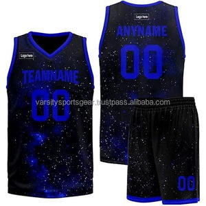Ensemble maillot et short de basket-ball personnalisés pour hommes, uniforme de sport sans manches, noir et bleu galaxie, nom et numéro d'équipe personnalisés - Product Image 1