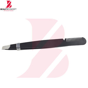 แหนบดึงขนคิ้วอเนกประสงค์สีดำ สแตนเลส ทรงเออร์โกโนมิกส์ ปลายเฉียงแม่นยำ พร้อมหวี - Product Image 2