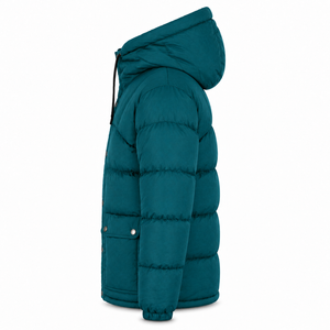 Blouson matelassé coupe-vent à capuche avec appliqué personnalisé, en nylon premium, chaud et rembourré, avec poches à rabat sur le devant, mode hiver - Product Image 3