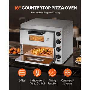 Forno Elettrico Professionale per Pizza a Doppio Livello da 16 Pollici in Acciaio Inox con Maniglia in Pietra, Nuovo, per Hotel - Product Image 4