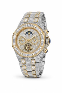 Reloj de lujo unisex con diamantes, caja de oro blanco, movimiento mecánico analógico, esfera con números romanos, cierre desplegable, 44 mm - Product Image 5