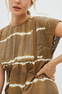 Elegant <b>Brown</b> White <b>Tie</b> Dye Cotton Short Dress Women Bohemian Casual Summer Holiday Dress - Product Image 4