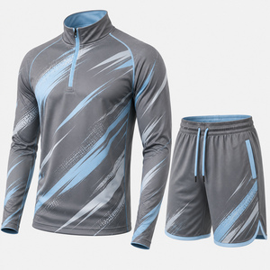 Ensemble short et pull à col zippé pour homme, en spandex écologique, imprimé numérique, tricoté, séchage rapide, idéal pour le printemps - Product Image 4