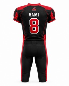 American Football Uniform Set Black <b>Red</b> V-Neck Short Sleeve 100% Polyester Moisture Wicking Fitted Adult - Product Image 2