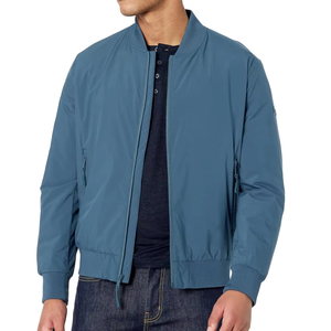Blouson bomber bleu pour homme, fermeture éclair sur le devant, col montant, coupe-vent, vêtement décontracté d'automne, matière polyester - Product Image 1