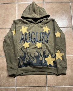 Sudadera con capucha personalizada con efecto deslavado por el sol, bordado, forro interior de 450 GSM, pedrería en las mangas, algodón premium, efecto descolorido por el sol, con cremallera. - Product Image 4