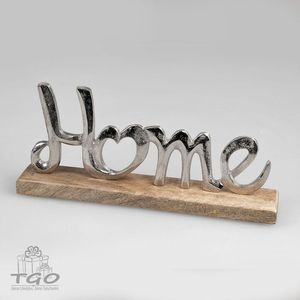Nouvelle arrivée : Porte-bougie chauffe-plat avec motif « Liebe » sur base en bois, finition aluminium argenté, bois de manguier, décoration d'intérieur - Product Image 4