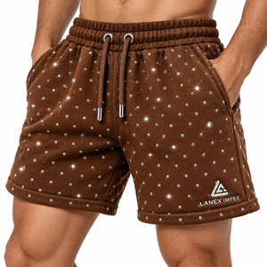 Men’s Premium Rhinestone Fleece <b>Shorts</b> Custom Logo <b>Sparkly</b> Crystal Cotton Sweat <b>Shorts</b> Fashion Hip Hop Streetwear and Sports Use - Product Image 1
