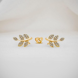 Lab Grown Diamond Leaf Branch Stud <b>Earrings</b> 14K Solid Gold Engagement Wedding Unique Designer Nature Inspired Fine Jewelry - Product Image 5