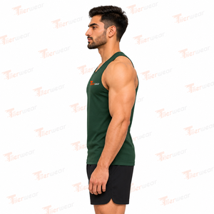 Camiseta sin mangas verde para hombre Tiierwear, cuello redondo, transpirable, de poliéster, para entrenamiento, gimnasio, con logo impreso en la parte delantera, informal, deportiva. - Product Image 3