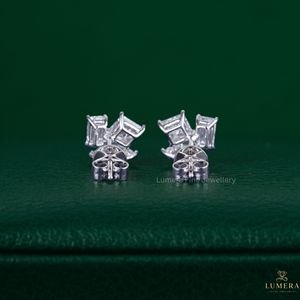 Princess, Marquise, Emerald Cut Lab Grown Diamond Cluster Stud Earrings Geometric Fine Gold OEM Wholesale Custom Design Jewelry - Product Image 2