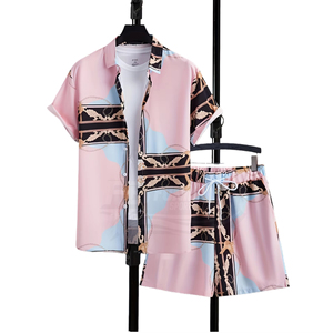 Conjunto Casual de Verano para Hombre, Transpirable, 100% Poliéster, Camiseta de Punto y Pantalones Cortos, Estilo Urbano, Estampado, Camisetas de Manga Corta Personalizables - Product Image 1