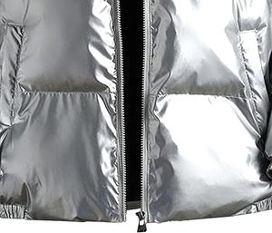 <b>Mens</b> Glossy Silver Hoodie Puffer <b>Jacket</b> Shiny Hooded Insulated Winter Warm Padded Outerwear Zipper Closure Bubble Glossy <b>Jackets</b> - Product Image 5