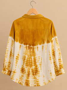 Women's Tie Dye Chiffon Shirt <b>Long</b> Sleeve Button Down Loose Fit Casual Spring Summer <b>Top</b> Yellow <b>White</b> Pattern - Product Image 1