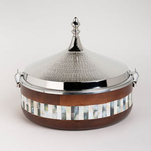 Casserole ronde en bois de style vintage avec couvercle en acier inoxydable et incrustation de nacre pour la maison, les mariages et le Ramadan - Product Image 3