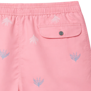 Short de bain mi-long pour homme rose à motif végétal brodé, séchage rapide, taille élastique, avec poche - Product Image 2