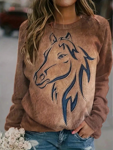 Women <b>Hoodies</b> Professional New Quality 2026 Women's Casual Elegant Spring and Autumn Edition <b>Horse</b> Pattern Solid Color Round - Product Image 4