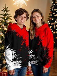 Sweat-shirt à capuche unisexe en coton tricoté, coupe classique, décontracté, automne, avec poche, motif éclaboussures de peinture rouge, noir et blanc, logo frontal, 350g - Product Image 1