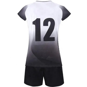 Ensemble d'uniformes de volley-ball pour femmes, sublimé, dégradé blanc-noir, 12 pièces, anti-humidité, ajusté, manches courtes, toutes saisons - Product Image 3