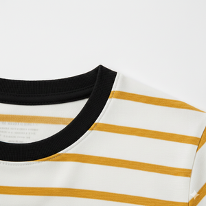 Camiseta de Mujer Blanca con Estampado a Rayas Color Mostaza, Estilo Pullover de Alta Calidad, Precio al por Mayor con OEM - Product Image 6