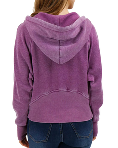 <b>Purple</b> Hooded Eco-Friendly Waterproof Fleece Jacket with Zipper and Kangaroo Pocket Full Sleeve Women's Autumn Wear 100% Cotton - Product Image 2