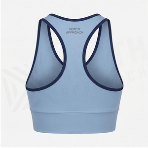 North Approach Women's V-Neck <b>Racerback</b> Sports <b>Bra</b> Solid Light Blue Twist Design Sweat-Wicking Seamless Crop Top - Product Image 2