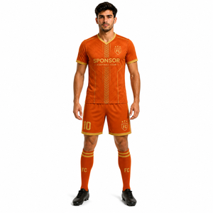 Conjunto de Uniforme de Fútbol Profesional Edición Naranja y Dorada con Detalle de Número, Corte Atlético, Duradero y Resistente a la Humedad - Product Image 3