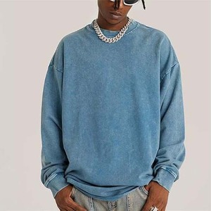 Suéter de Punto de Algodón Azul, Cuello Redondo, Color Sólido, Informal, Unisex, Corte Regular, para Otoño - Product Image 2