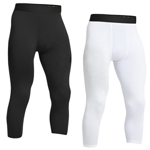 Leggings de compression mi-mollet pour hommes, couleur unie, taille élastique, noir et blanc - Product Image 1