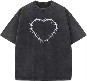 T-shirts décontractés pour hommes en toile délavée style vintage, en coton, coupe oversize, col rond, imprimé dessin animé, manches courtes - Product Image 2