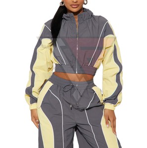 Ensemble de survêtement léger coupe-vent à fermeture éclair pour femme, prix bas, vente en gros, survêtement en nylon imperméable personnalisé - Product Image 3
