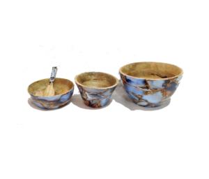 Ensemble de 3 bols à salade imprimés en bois, vaisselle de cuisine, qualité alimentaire, différentes tailles, motif floral - Product Image 1