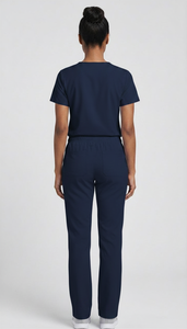 Ensemble d'uniformes médicaux modernes confortables pour le personnel médical, comprenant un haut de blouse à col en V et un pantalon de travail à jambe droite pour infirmières - Product Image 3
