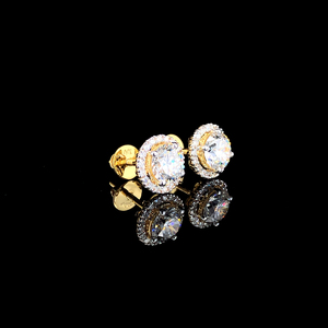 Boucles d'oreilles clous en or massif 9K plaqué or 14K avec diamants taille ronde halo, fixation à vis et griffes, pour mariage, fête ou cadeau - Product Image 4