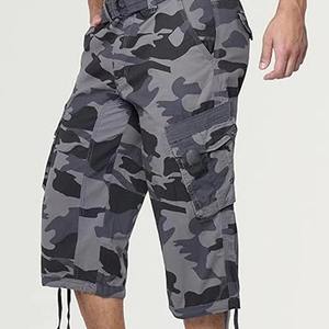 Mens Grey Camo Cargo Shorts with Multi-Pocket Style Knee Length Designed for Outdoor Casual Wear - Product Image 6
