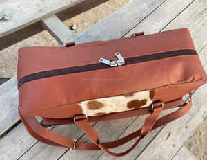 Sac de voyage robuste en cuir de vachette style urbain avec fermeture éclair 36-55L Premium LHDB-0168 - Product Image 3